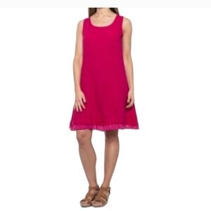 Allegra Masetti Fuchsia Pink Linen shift sheath sleeveless mini Dress Italy XS